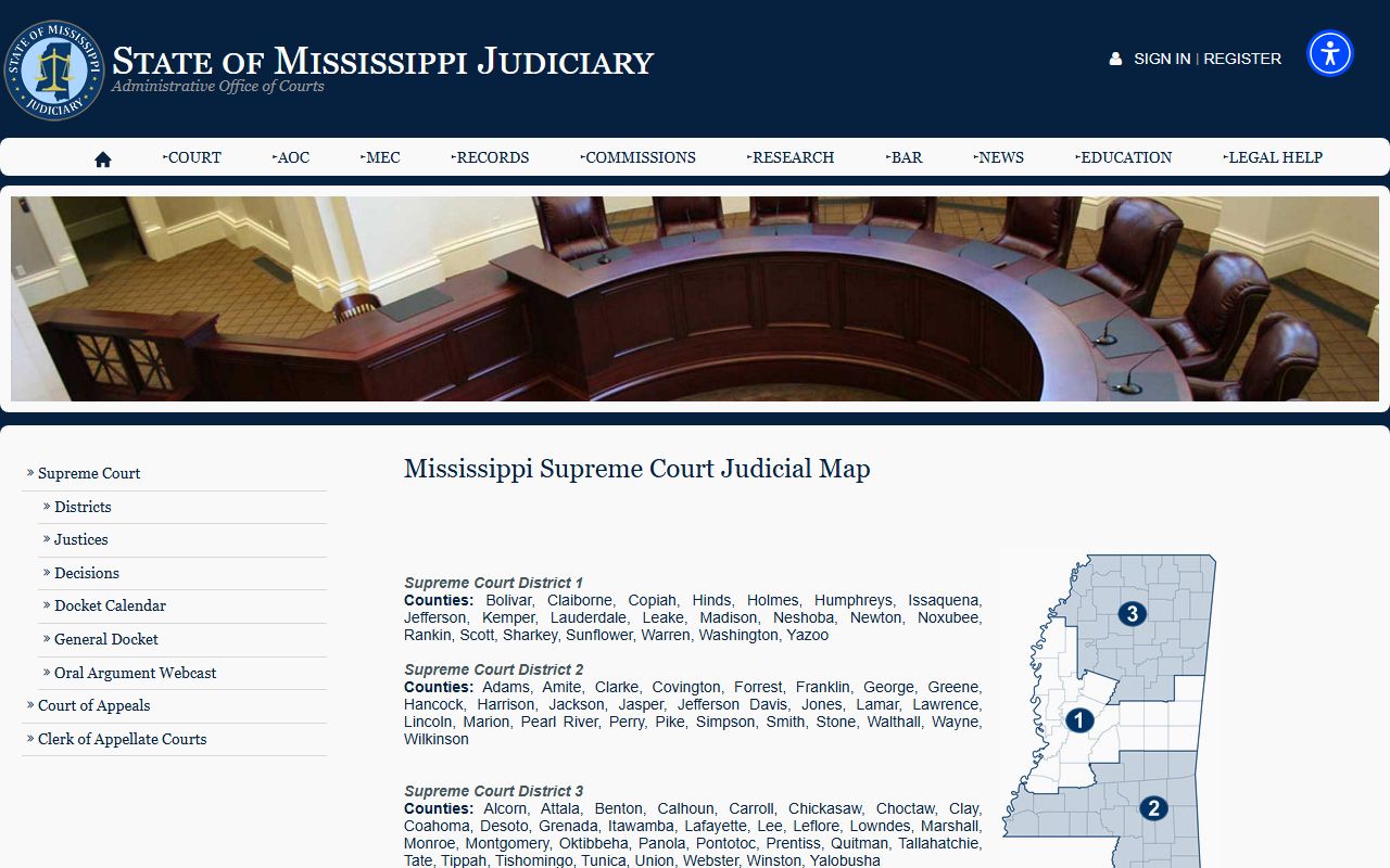 Mississippi Supreme Court districts page covering Humphreys County appellate court records