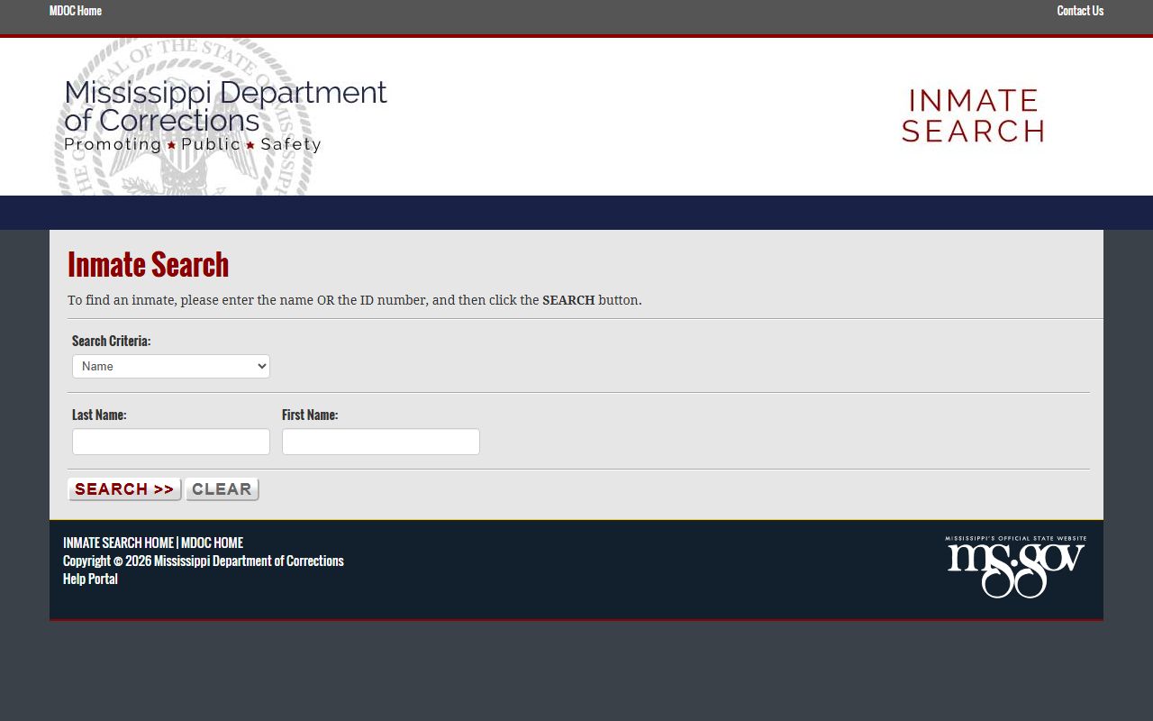 Humphreys County arrest records and the MS.gov MDOC inmate search interface