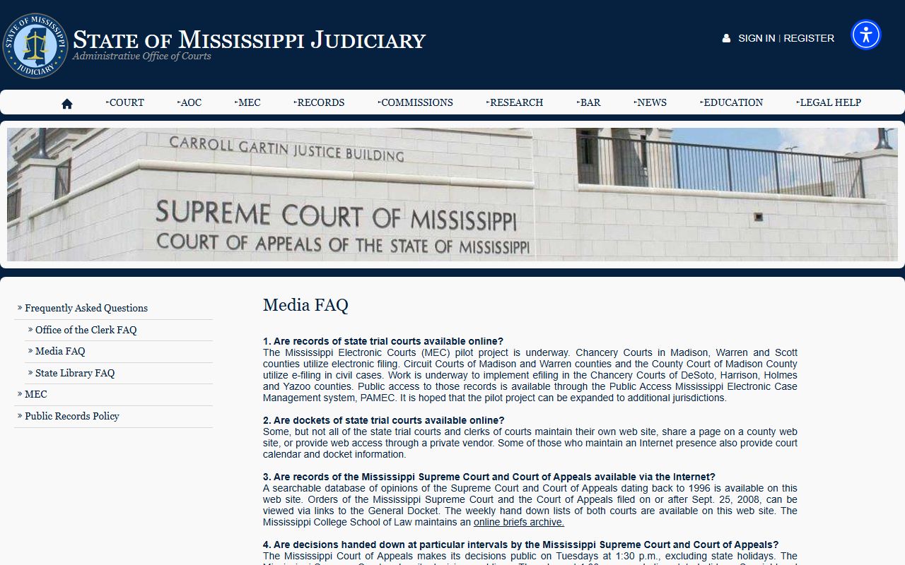 Mississippi Judiciary media page explaining public access to Humphreys County court records through PAMEC