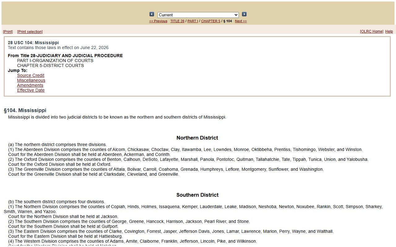 28 U.S.C. 104 statute text placing Humphreys County in the Greenville Division federal court records