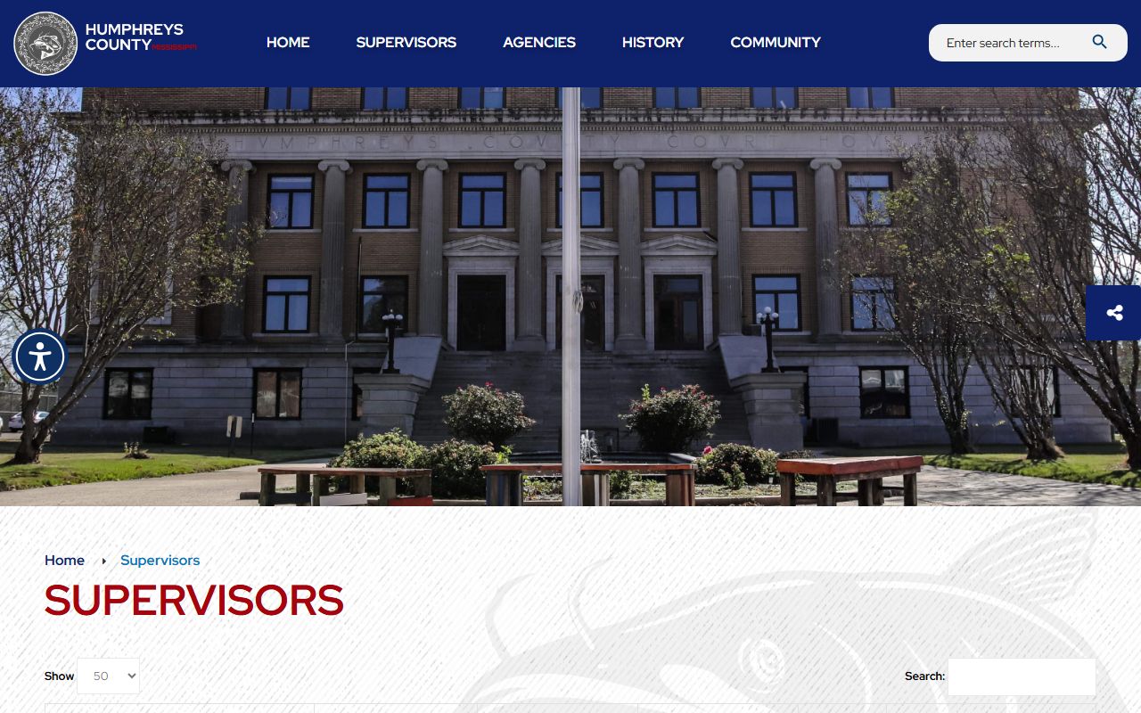 Humphreys County Board of Supervisors page with courthouse court records contacts