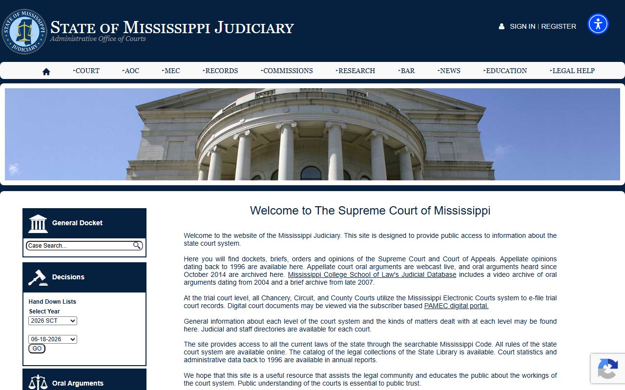 Mississippi Judiciary site for Humphreys County court records access