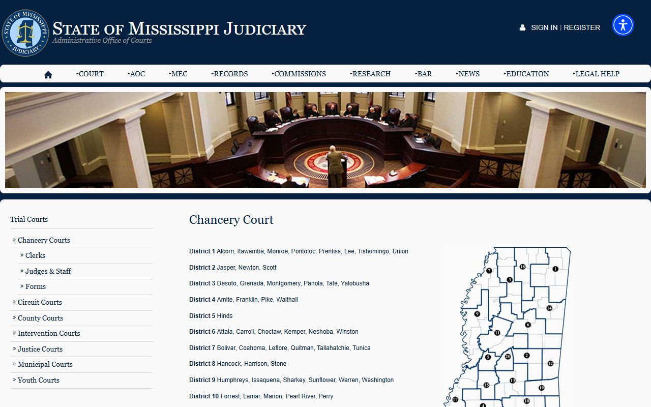 Mississippi Chancery Court jurisdiction page covering Humphreys County divorce records