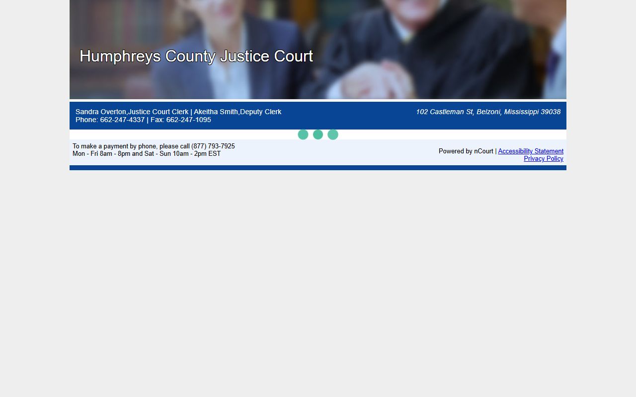 Humphreys County traffic citation payment screen on the Justice Court nCourt portal
